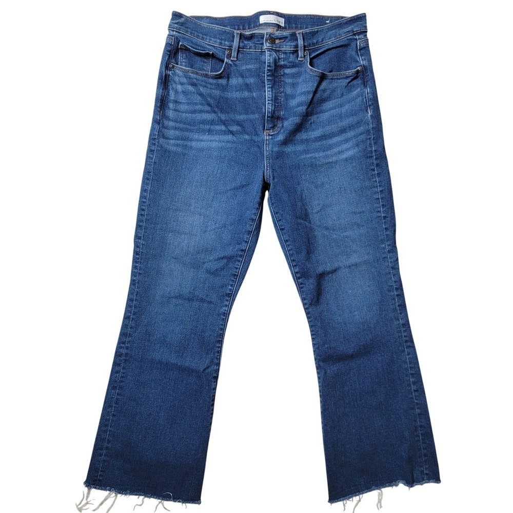 Loft Women Boho Kick Crop Jeans Denim Raw Hem Frayed Blue Size 14 32 Modern Chic